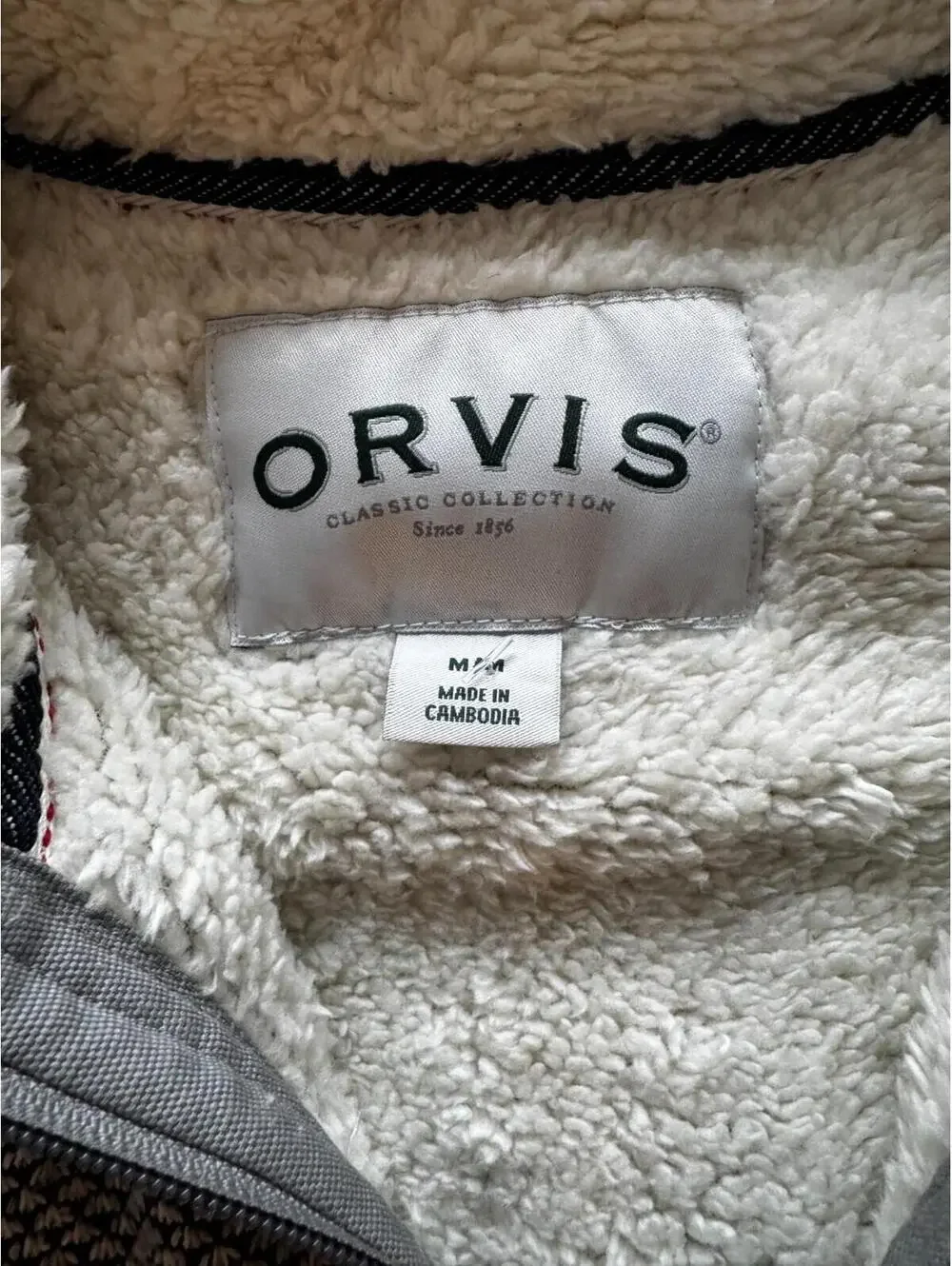 Orvis Sherpa Fleece Pullover Mens Medium Gray 1/4‎ Zip Sweater Heavy Knit Lined